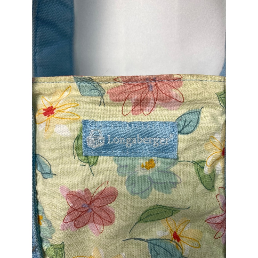 Longaberger Quilted Floral Tote Bag‎ – Blue Trim & Handles - Picture 3 of 9